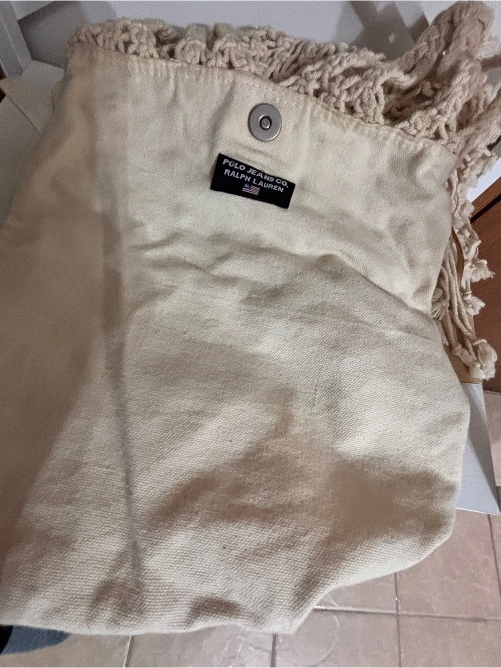 Polo by Ralph Lauren Cream Macramé Fringe Tote